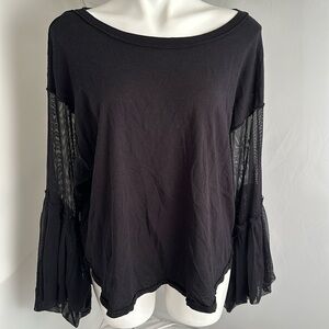 Free People black mesh bell sleeve blouse
